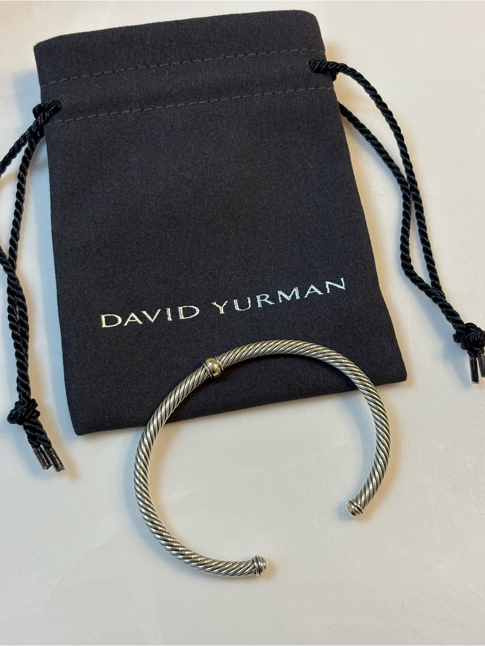 David Yurman 14k gold and Sterling Silver Station Cable Cuff Bracelet Size L